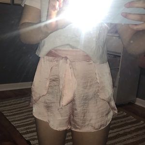Pink silk high-waisted shorts